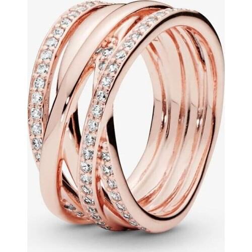 100% 925 Sterling Silver Rings for Women Clear CZ Sparkling & Polished Lines Ring Silver Jewelry bague femme