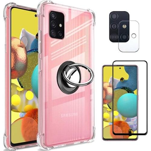 Ring Holder Case For Samsung Galaxy A51 A71 5G Case+Glass Galaxy A 51 Camera Protection Silicone Cover SamsungA51 Bumper Cases