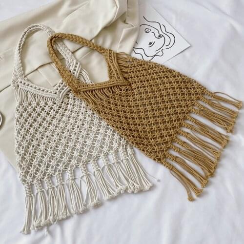 Summer Woven Bag Cotton Lady Shoulder Leisure Handbags Long Tassels Crossbody Purse For Women Beach Shopping Soft Big Handbag