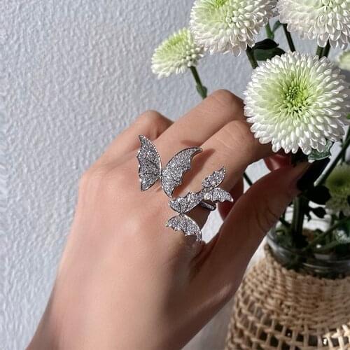 Cute Female Small Butterfly Animal Ring Real 925 Sterling Silver Adjustable Ring Promise Open Engagement Rings For Women