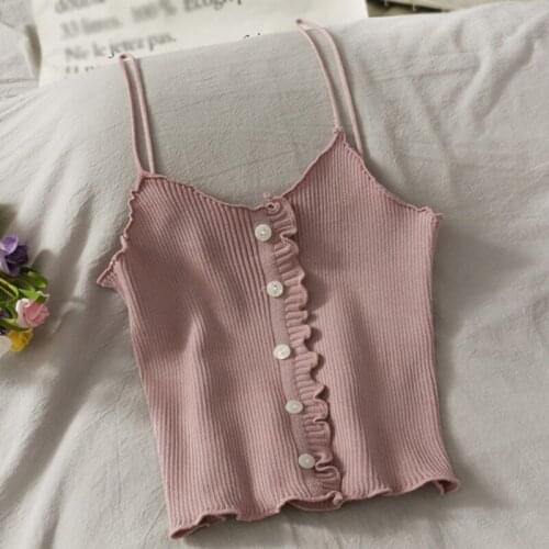 Fashion V-neck Sleeveless Pleated Womens Top Solid Simple Plain Vest Female Crop Top Slim Sexy Knitted Camisole Tank Tops