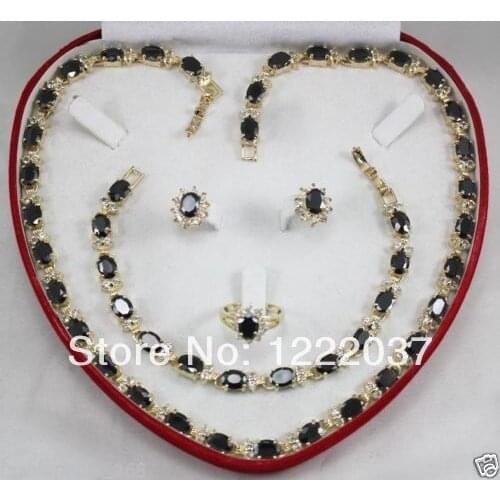 Hot Valentines day gift present ideas jewelry set black crystal zircon box set
