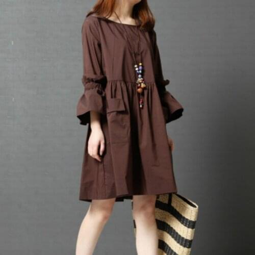 Spring Autumn New Pregnant Wear Clothing Horn Sleeve Maternity Dress Solid Color Large Size Pregnant Woman Loose Tops Dresses