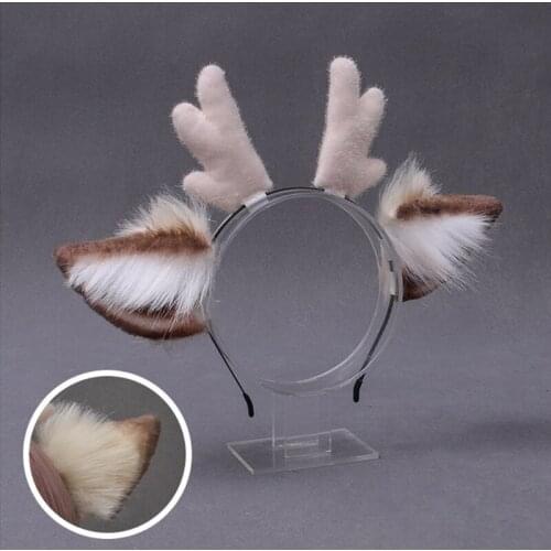 Faux Fur Ears Plush Antler Headband Lovely Reindeer Animal Hair Hoop Holiday Party Supplies Christmas Halloween Cosplay Costume