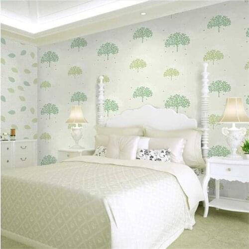 Beibehang Fresh Small tree leaf living room wallpaper pink green childrens room wedding room bedroom non-woven 3d wallpaper