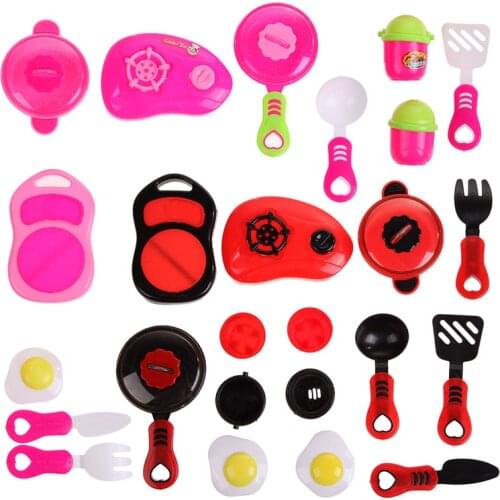 One Set Kitchen Cooking Toy Children DIY Beauty Plastic Kitchen Toy Role Play Toy Set Kids Educational Toys Red Pink