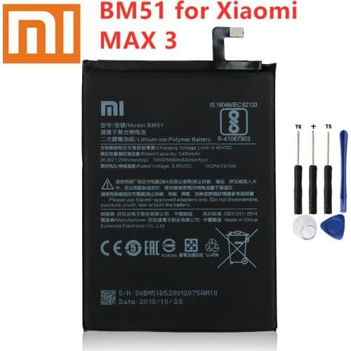 Original Replacement Battery For Xiaomi Mi Max3 Max 3 BM51 Genuine Phone Battery 5500mAh + Tools