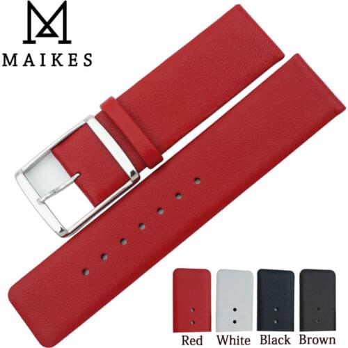 MAIKES 16mm 18mm 20mm 22mm Genuine Leather Watch Band High Quality Thin Red Watch Strap Case For CK Calvin Klein