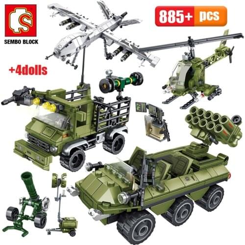 SEMBO City Military Army Fighter Airplane Building Blocks Electric Car Truck WW2 Vehicle Soldier Figures Bricks Kids Toys