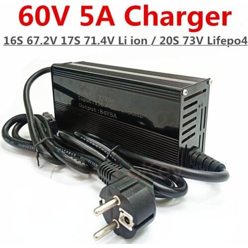 60V 5A Smart Charger 16S 67.2V 17S 71.4V Li ion 20S 73V Lifepo4 Lithium Battery Charger Aluminum Case Charger For Electric Car