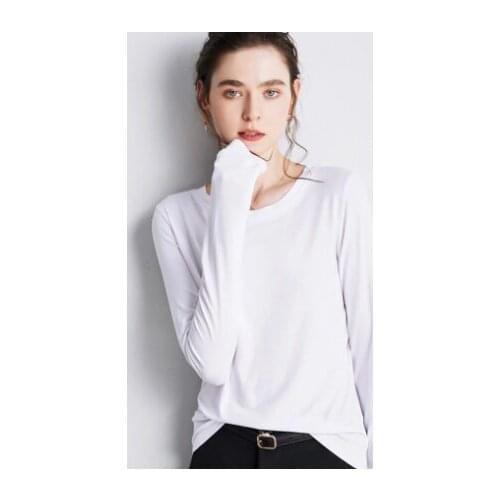 Ins Ice Silk Crescent Moon Print Bodycon T-shirt Slim Top 2021 Summer Womens Round Neck Long Sleeve Tight T-shirt