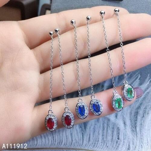 KJJEAXCMY fine jewelry natural Emerald sapphire ruby 925 sterling silver women gemstone earrings support test luxury