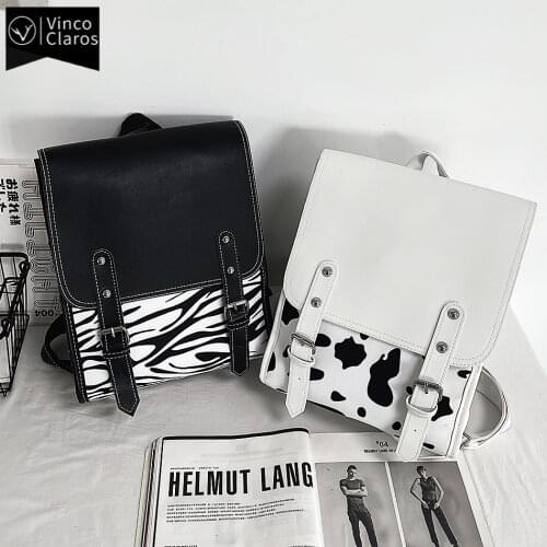 Womens Zebra Pattern Backpack Trend Designer Backpack Cute Cow School Backpacks for Teenage Girls Multi compartment Female Bags