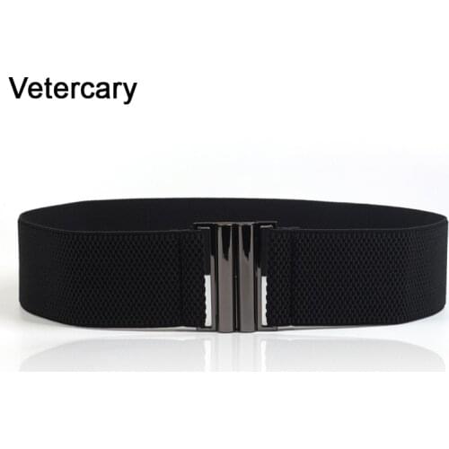 HOT Belts for Women vintage Metal Buckle Black waistbands High Stretch Wide Waistband Waist cummrebunds Ceinture Femme For Dress