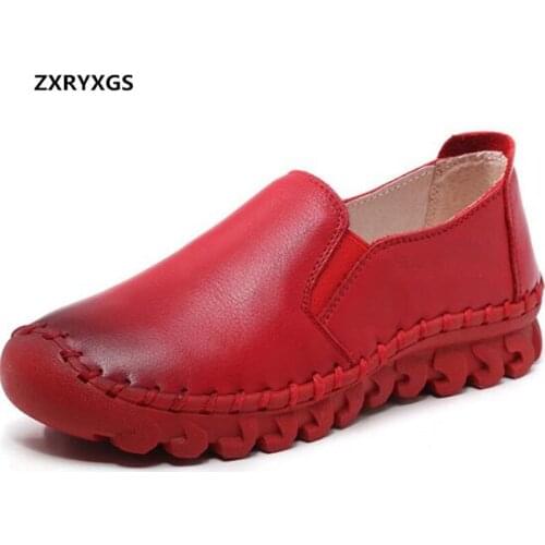 ZXRYXGS Brand Shoes Woman Loafer Shoes Flat Casual Shoes 2020 New Soft Comfor full Genuine Leather Shoes Sneaker Women Flats