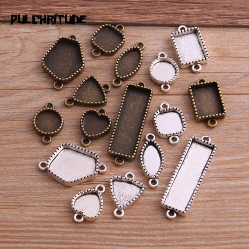 10pcs Mix Inner Size Two Colors Geometry Style Rectangle Heart Oval Rectangle Cabochon Base Setting Charms Pendant