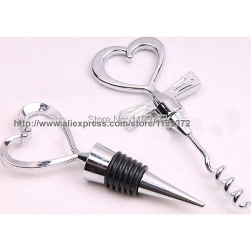 100sets 200pcs Love Heart Corkscrew Bottle Opener Set Wine Bottle Stopper combination Heart Shaped Wedding Decor Gift