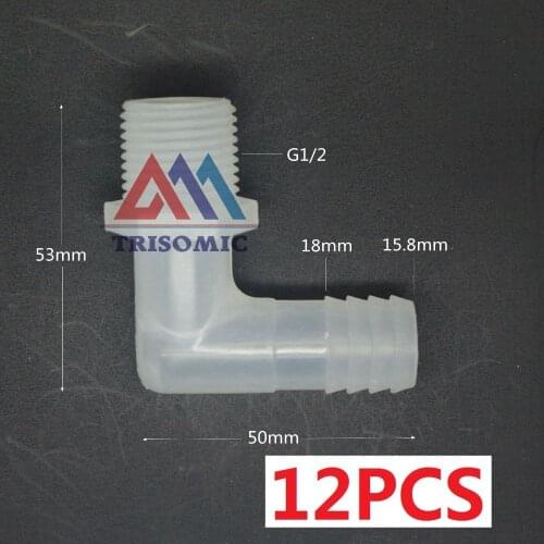 12 pieces 15.8mm*G1/2 Elbow screw thread Connector Tube Joiner PP Plastic Fitting Tank Airline acid and alkali resistant