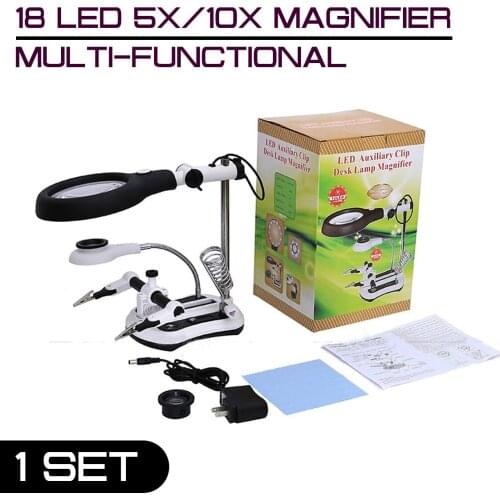 18 LED Multi-functional Welding LED 5X/10X Magnifier Clip Holder Clamp Helping Hand Soldering Repair Mgnifying Tool