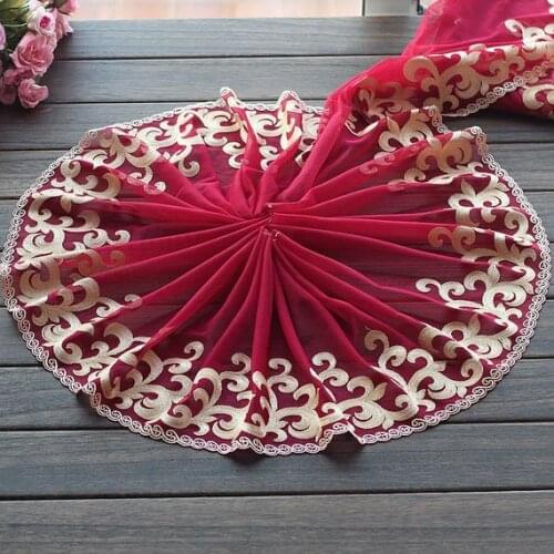 2 Yards Lace Trim Floral Embroidered Red Tulle Lace 8.66 Inches Wide High Quality