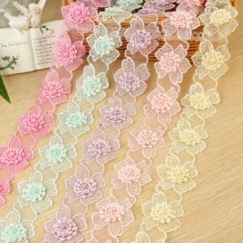 2Yards/Package 34pcs flowers Organza embroidery Flowers handmade Lace Trim Wedding decoration