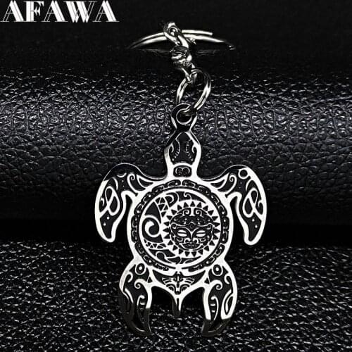 2021 Fashion Tortoise Sun Moon Stainless Steel Key Chain for Women/Men Black Enamel Big Keyrings Jewelry llaveros K77762B