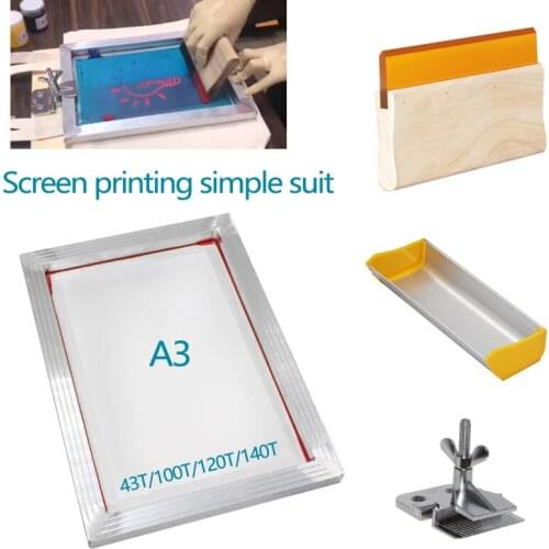 4PCS A3 Screen Printing Kit Aluminum Frame Stretched With 120M/350M Mesh, Hinge Clamp, Emulsion Scoop Coater, Squeegee Board Set