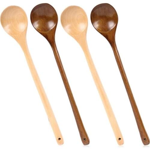 4 Pcs Wooden Mixing Spoon Long Handle Wooden Spoon Wooden Soup Spoons for Kitchen Mixing Stirring Cooking