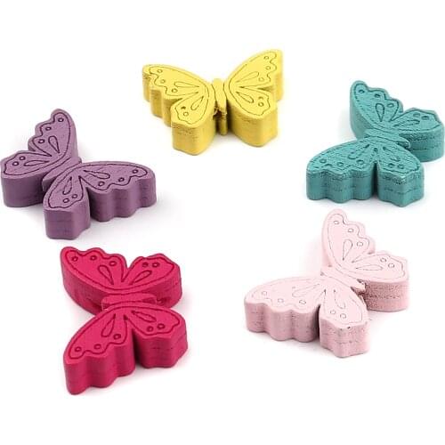 8Seasons Fashion Wood Insect Spacer Beads Butterfly Animal At Random Color DIY Making Women Girl Jewelry About 24mm x 18mm,50PCs