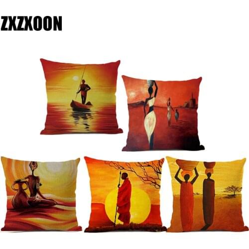 African Style Oil Painting Throw Pillows Case Cojines Decorativos Para Sofa for Home Car Cushion Cover Living Room Decor