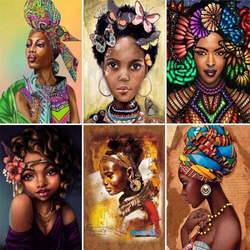 DIY 5D Diamond Painting geisha Portrait Full Square African Woman Diamond Embroidery Picture Home Decoration