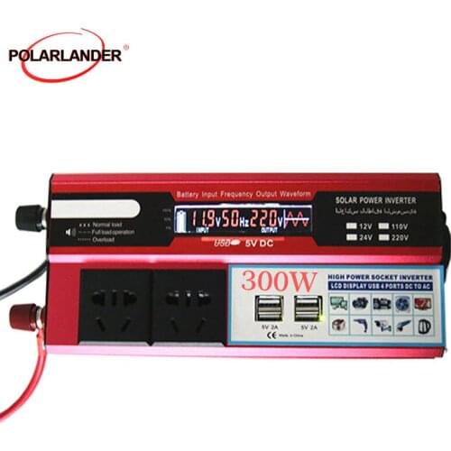 Car Inverters Voltage Power Converter Adapter Alligator Clip USB 300W Transformer with LCD 24~220V Car Charger