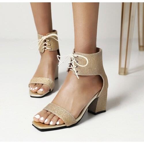 Fashion Bling Sandals Women 2021 Ankle Strap Sandales Female Womens High Heels Sandals Lace-up Ladies Shoes Plus Size 43