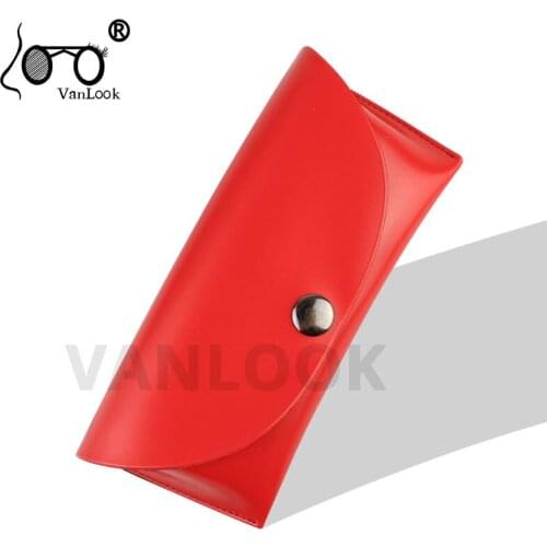 VANLOOK PU Leather Sunglasses Case Men Women Classic Buttons Eyewear Case Red Black Beige White