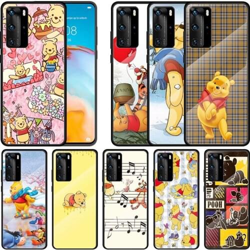 Tempered Glass Cover Disney Cartoon Animation Pooh Bear For Huawei P40 P30 P20 P10 Pro Plus Lite 5G 2019 Phone Case