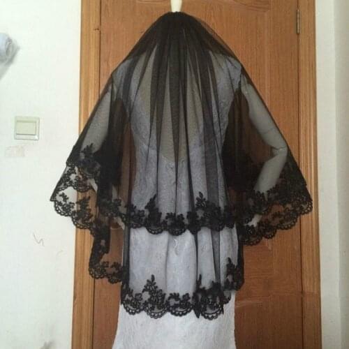 Black White 2 Layer Vail Lace Edge Wedding veil Bridal accessories Bride Elbow Veil With Comb