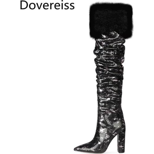 Dovereiss Fashion Womens Shoes Winter new Pointed Toe Elegant Concise Mature Over the knee boots 34-47