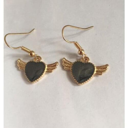 Ea557 Fashion Bohemian sweet peach heart wings drop oil earrings jewelry new listing