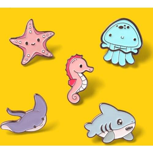 Lovely Marine Animal Enamel Pins Starfish Sea Horse Jellyfish Custom Brooches Decoration Backpack Badge Gift for Ocean Lover
