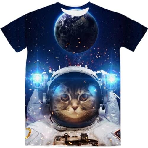 REAL American US SIZE Cat of the Galaxy Custom Made Sublimation Print Mens Clothing Top T-Shirt
