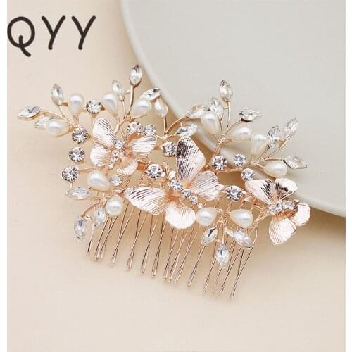 QYY Classic Butterfly Hair Combs Wedding Hair Ornaments Jewelry Rose Gold Color Hair Accessories Bridal Hair Clips Headpieces