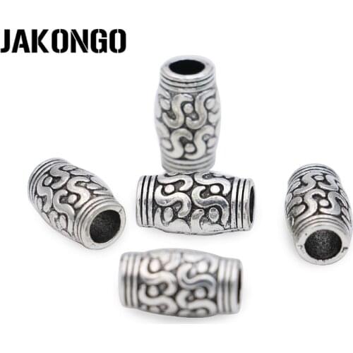 JAKONGO Antique Silver Plated Bucket Spacer Beads European Looser Beads for Jewelry Making DIY Handmade Accessories Craft 20pcs