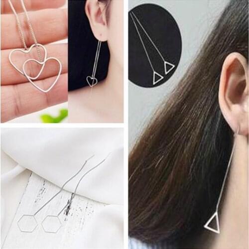 Korean Fashion Simple Cute/Romantic alloy heart geometry triangular tassel Ear line earrings Womens Jewelry Accessories