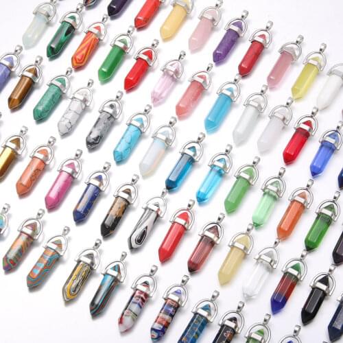 Fashion Natural Stone Crystal Pillar Pendants Pendulum Column Agates Charms For Jewelry Making DIY Necklace Reiki Healing