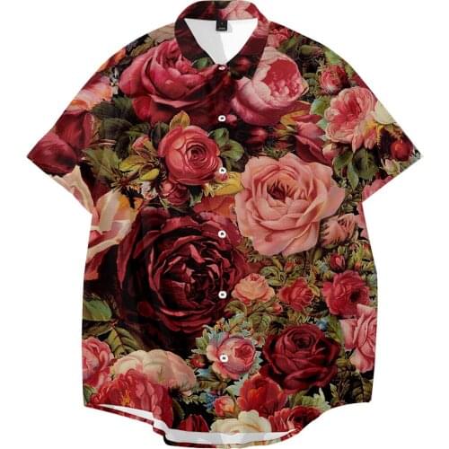 2021 Summer New Mens Hawaiian Shirt Fashion Casual Printing Short Sleeve Rose Flower Shirt Male Brand Plus Size 5XL Wholesal