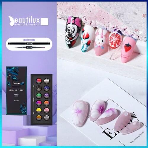 Beautilux Nail Art Painting Gel Kit Salon Professional Tight Dense One Layer Color Drawing Lining Manicure Set With Nail Brush