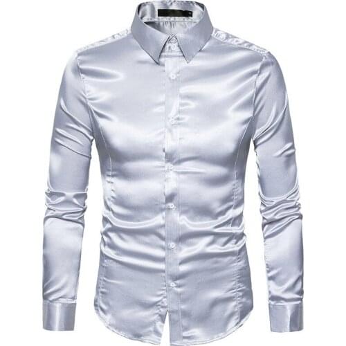 Autumn new mens casual fashion personality bright long-sleeved lapel shirt