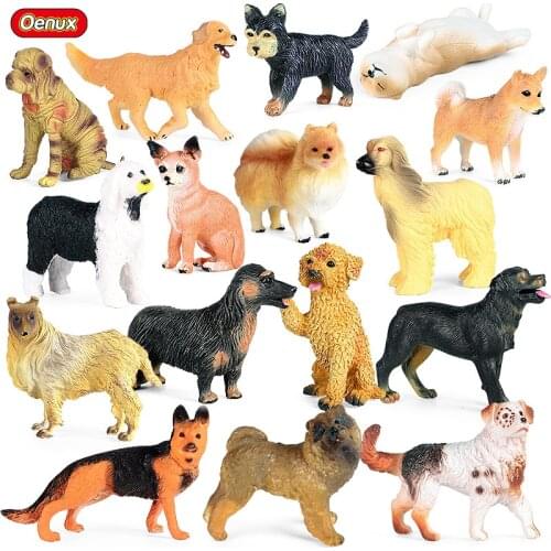 Oenux Kawaii Dog Animals Model Action Figure Boxer Sausagedog Schnauzer Chihuahua Puppy Figurines Cute Educational Toy Kids Gift