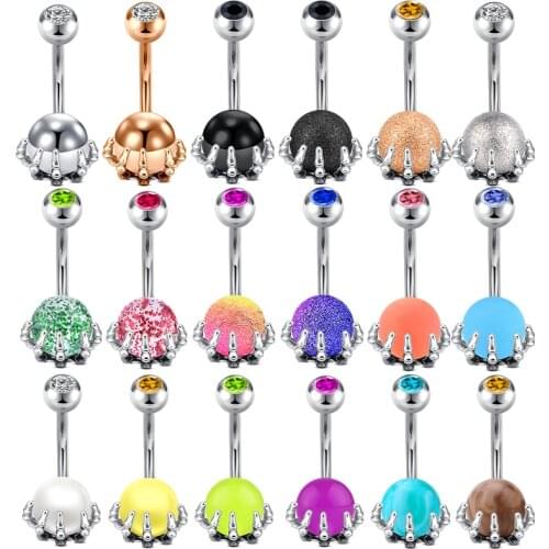 Belly Piercing 14G 316L Surgical Steel with Opalite Center Claw Shape Navel Rings Belly Button Rings Piercing Jewelry for Women