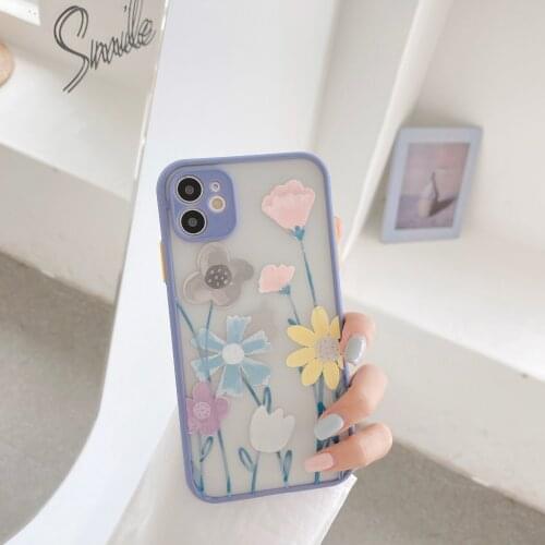 Luxury Art Floral Oil Painting Flower Phone Case For iPhone 11 Pro 12 XR X XS MAX SE2020 7 8 6 Plus Clear Hard Cover Matte Coque